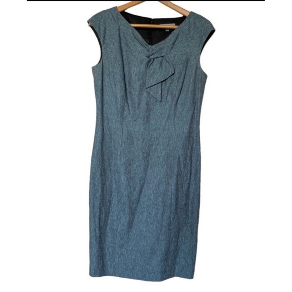 Classiques Entier Dress Womens 8 Sheath Blue Knot Neck Sleeveless EUC